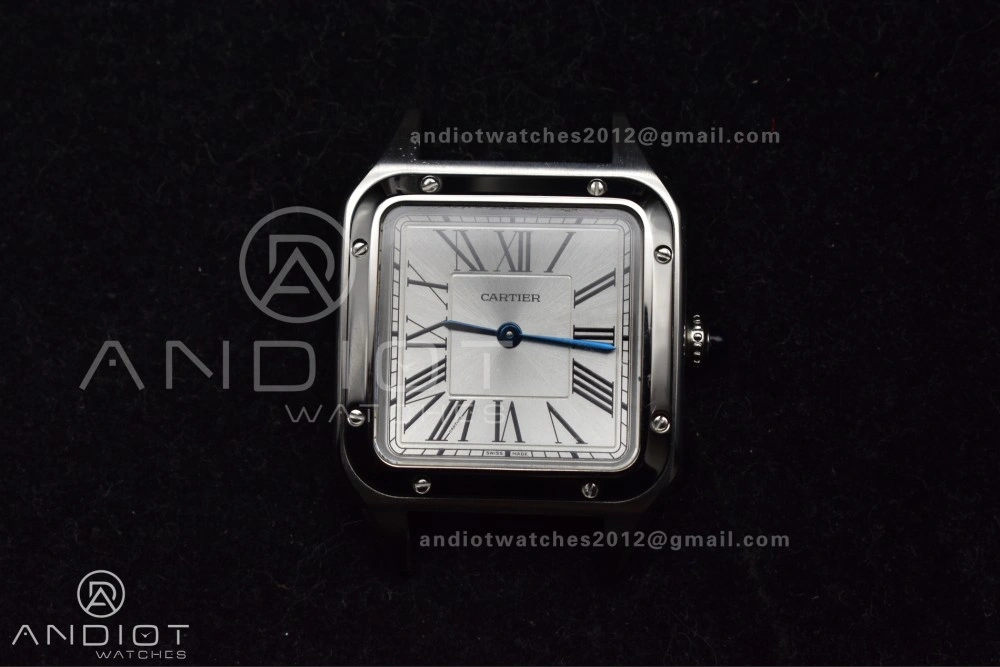 Santos Dumont 27.5mm SS AF 1:1 Best Edition Silver Dial on Black Leather Strap A157