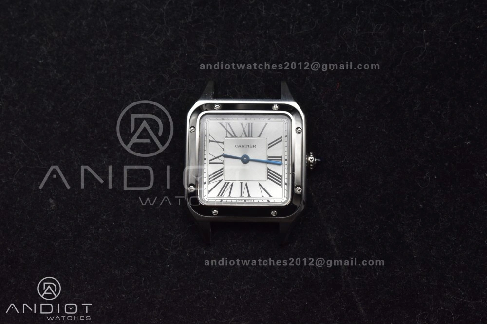 Santos Dumont 27.5mm SS AF 1:1 Best Edition Silver Dial on Black Leather Strap A157