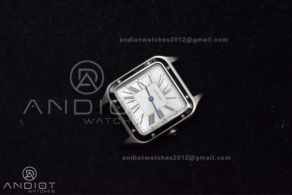 Santos Dumont 27.5mm SS AF 1:1 Best Edition Silver Dial on Black Leather Strap A157