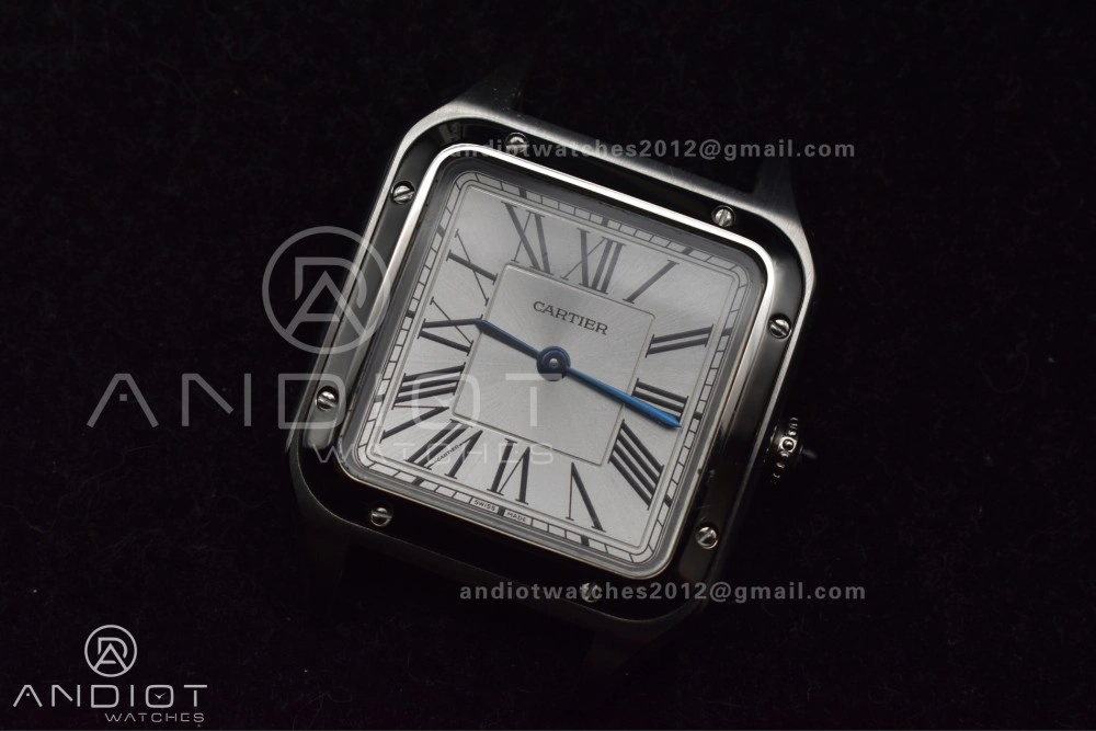 Santos Dumont 27.5mm SS AF 1:1 Best Edition Silver Dial on Black Leather Strap A157