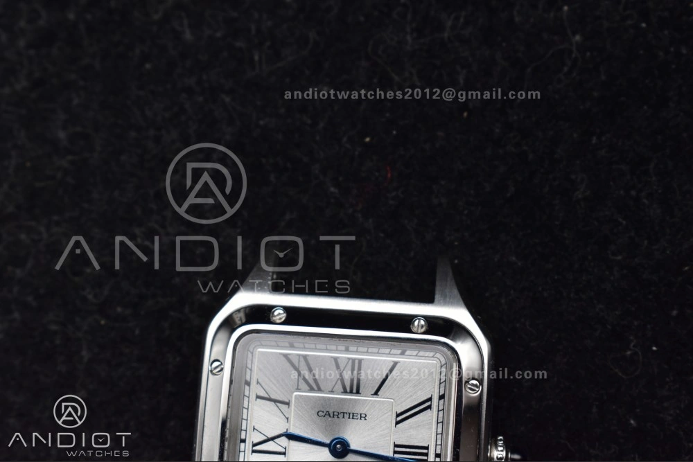 Santos Dumont 27.5mm SS AF 1:1 Best Edition Silver Dial on Black Leather Strap A157