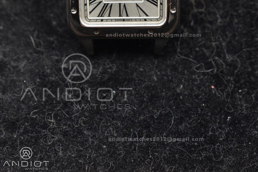 Santos Dumont 27.5mm SS AF 1:1 Best Edition Silver Dial on Black Leather Strap A157