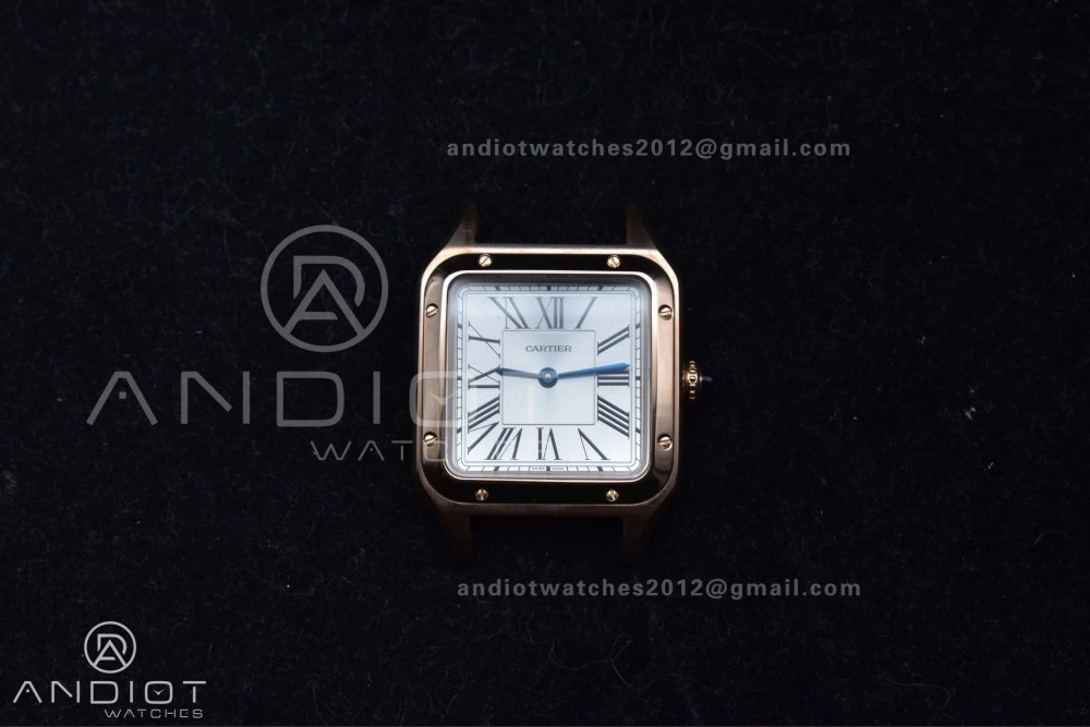 Santos Dumont 27.5mm SS RG AF 1:1 Best Edition Silver Dial on Black Leather Strap A157