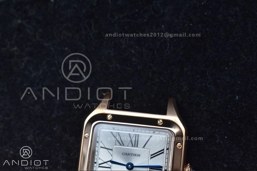 Santos Dumont 27.5mm SS RG AF 1:1 Best Edition Silver Dial on Black Leather Strap A157