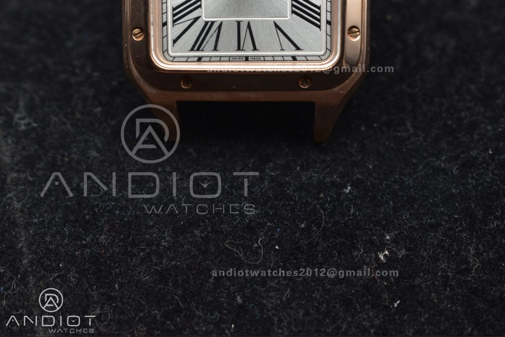 Santos Dumont 27.5mm SS RG AF 1:1 Best Edition Silver Dial on Black Leather Strap A157