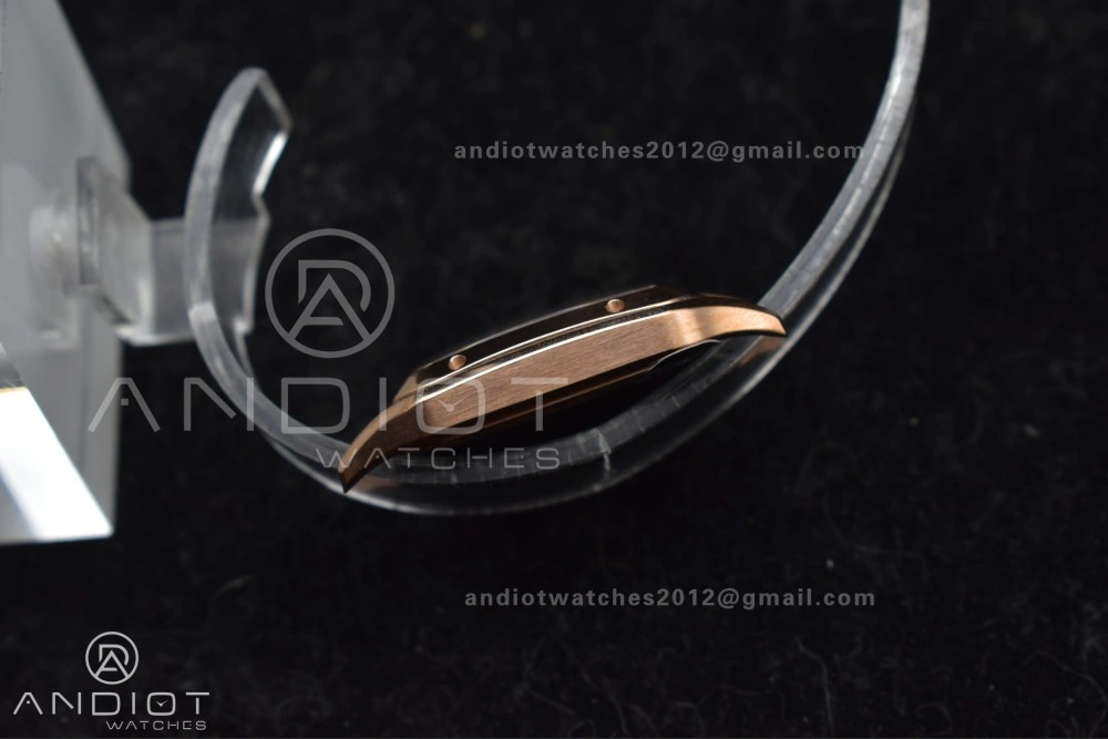 Santos Dumont 27.5mm SS RG AF 1:1 Best Edition Silver Dial on Black Leather Strap A157