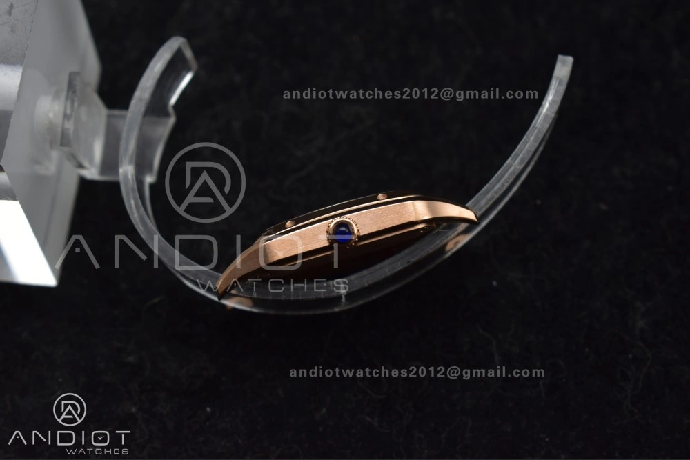 Santos Dumont 27.5mm SS RG AF 1:1 Best Edition Silver Dial on Black Leather Strap A157