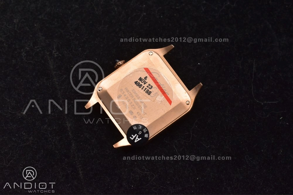 Santos Dumont 27.5mm SS RG AF 1:1 Best Edition Silver Dial on Black Leather Strap A157