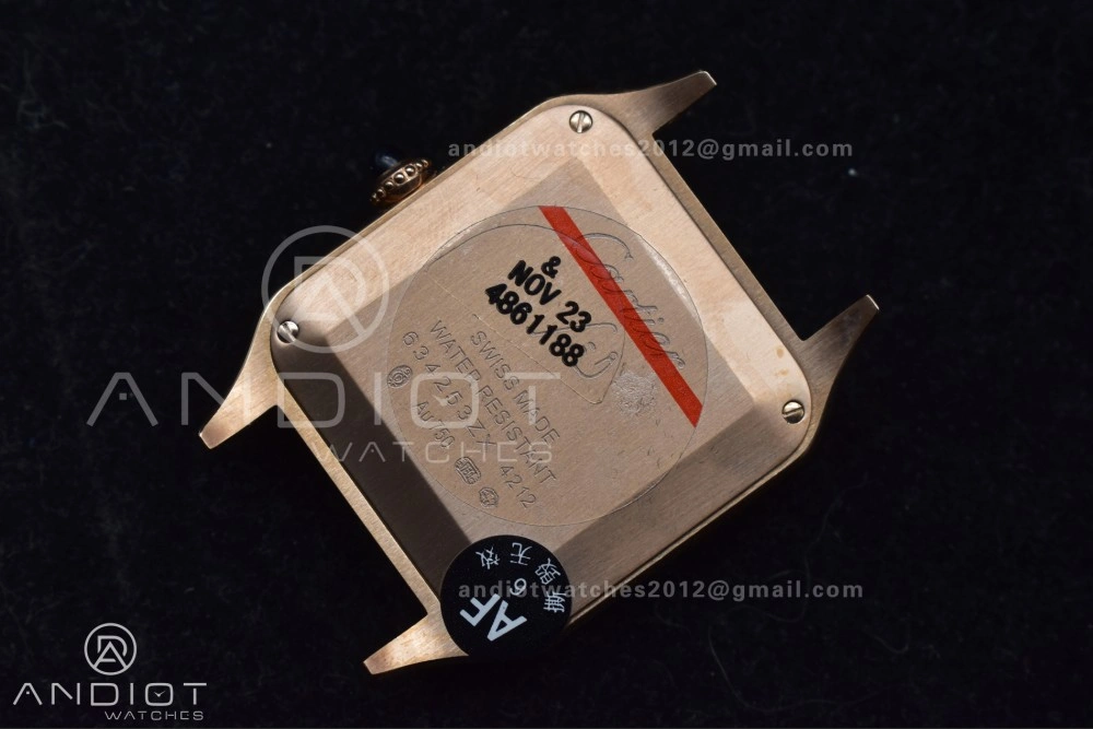 Santos Dumont 27.5mm SS RG AF 1:1 Best Edition Silver Dial on Black Leather Strap A157