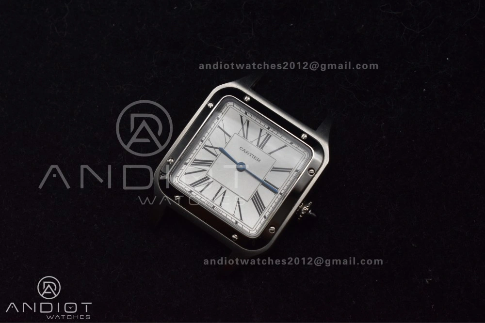 Santos Dumont 31.4mm SS AF 1:1 Best Edition Silver Dial on Black Leather Strap A157
