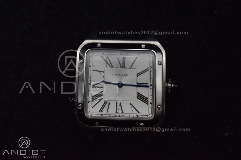 Santos Dumont 31.4mm SS AF 1:1 Best Edition Silver Dial on Black Leather Strap A157