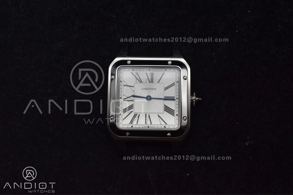 Santos Dumont 31.4mm SS AF 1:1 Best Edition Silver Dial on Black Leather Strap A157