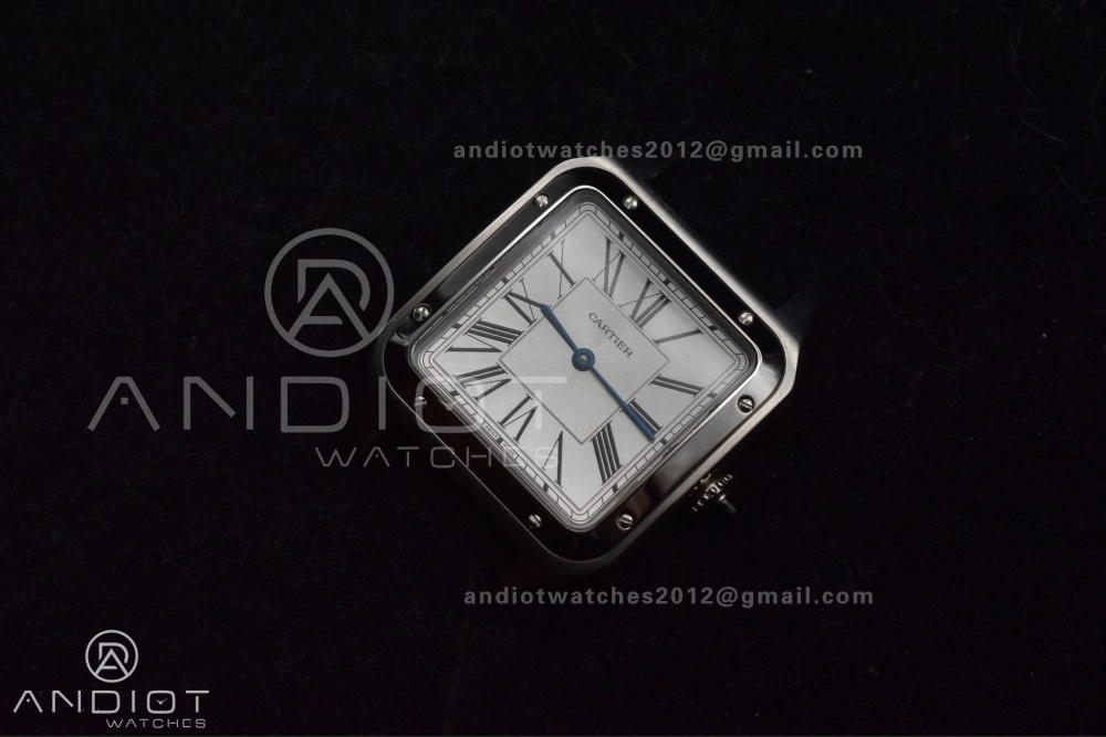 Santos Dumont 31.4mm SS AF 1:1 Best Edition Silver Dial on Black Leather Strap A157