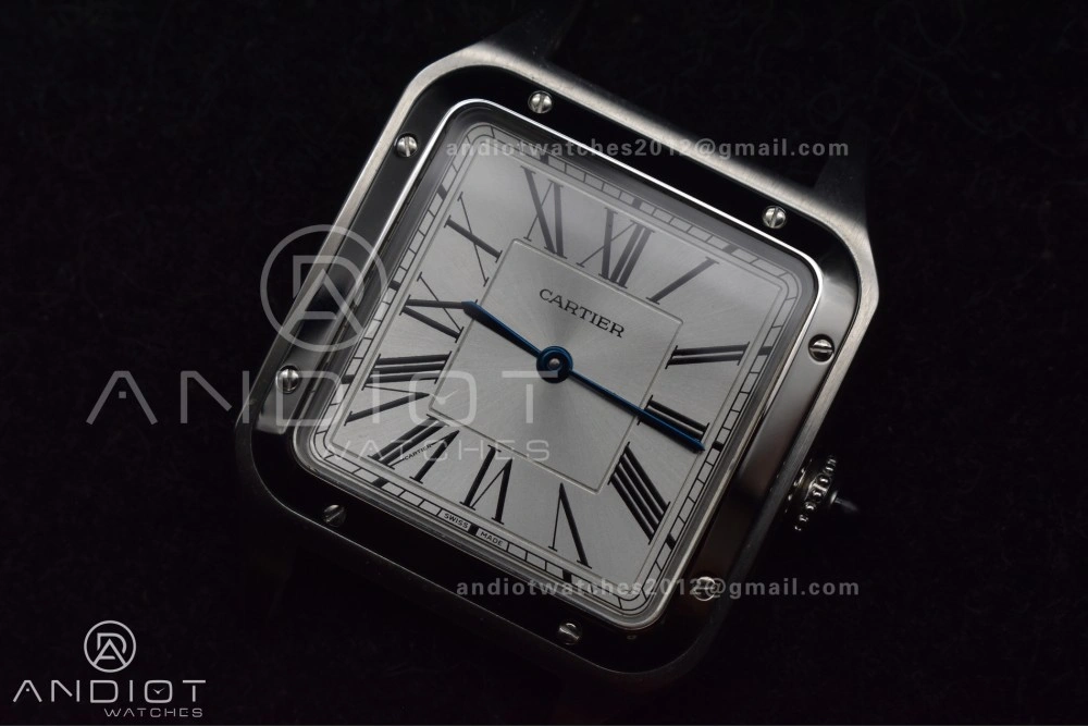 Santos Dumont 31.4mm SS AF 1:1 Best Edition Silver Dial on Black Leather Strap A157