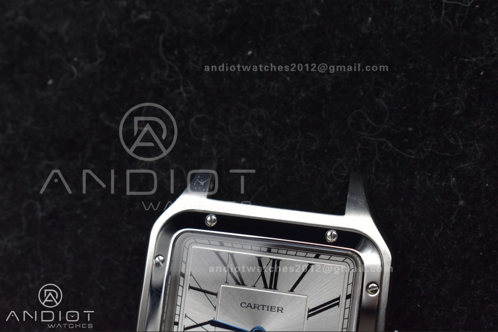 Santos Dumont 31.4mm SS AF 1:1 Best Edition Silver Dial on Black Leather Strap A157