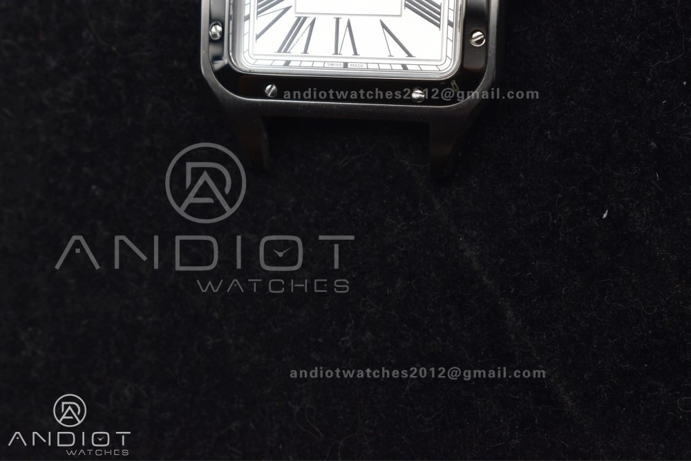 Santos Dumont 31.4mm SS AF 1:1 Best Edition Silver Dial on Black Leather Strap A157
