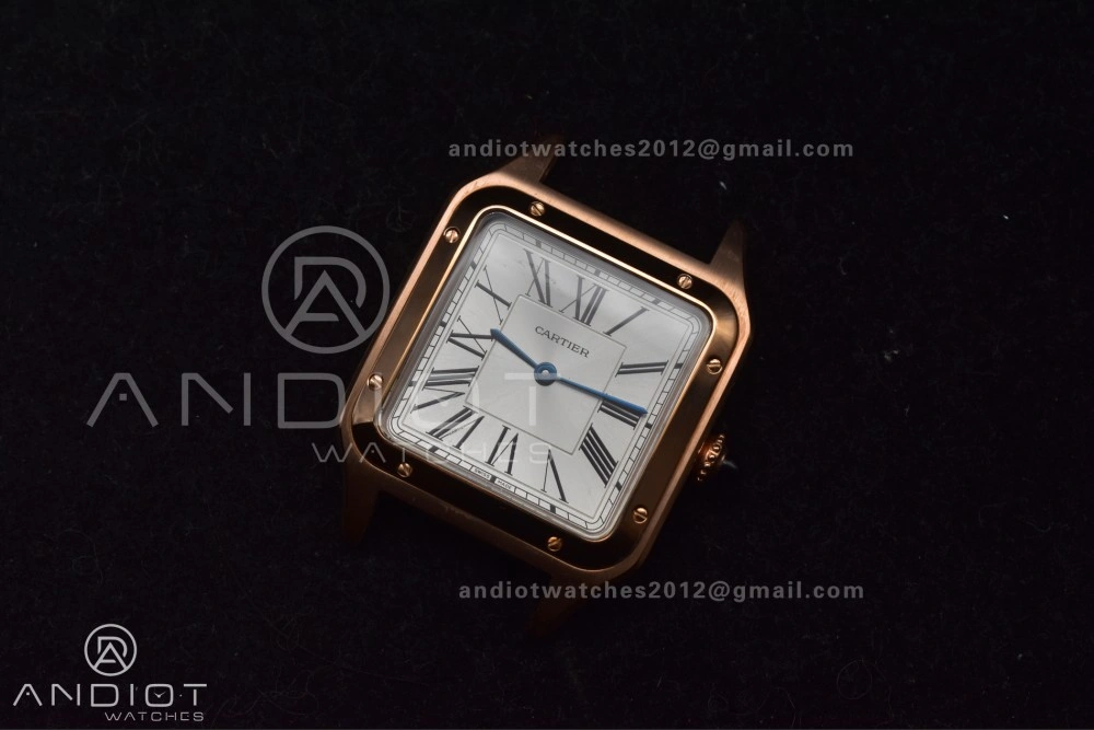 Santos Dumont 31.4mm SS RG AF 1:1 Best Edition Silver Dial on Black Leather Strap A157