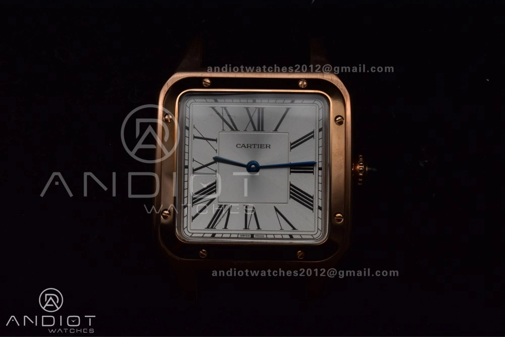 Santos Dumont 31.4mm SS RG AF 1:1 Best Edition Silver Dial on Black Leather Strap A157