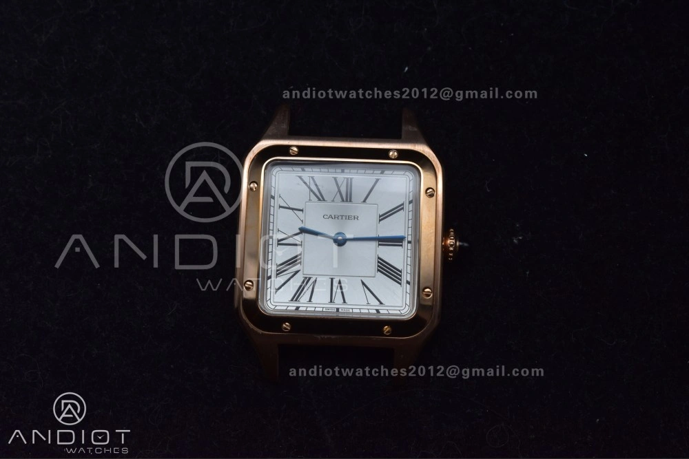 Santos Dumont 31.4mm SS RG AF 1:1 Best Edition Silver Dial on Black Leather Strap A157