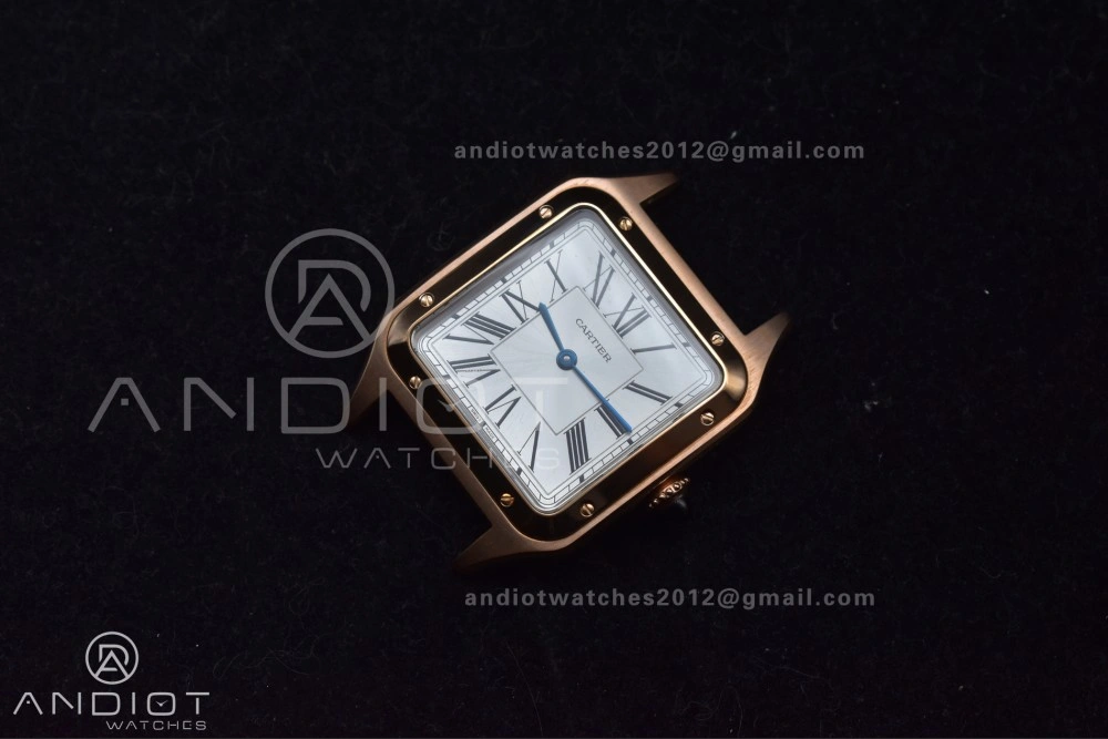 Santos Dumont 31.4mm SS RG AF 1:1 Best Edition Silver Dial on Black Leather Strap A157