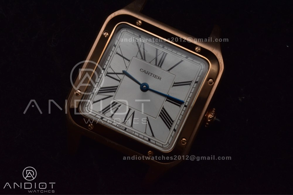 Santos Dumont 31.4mm SS RG AF 1:1 Best Edition Silver Dial on Black Leather Strap A157