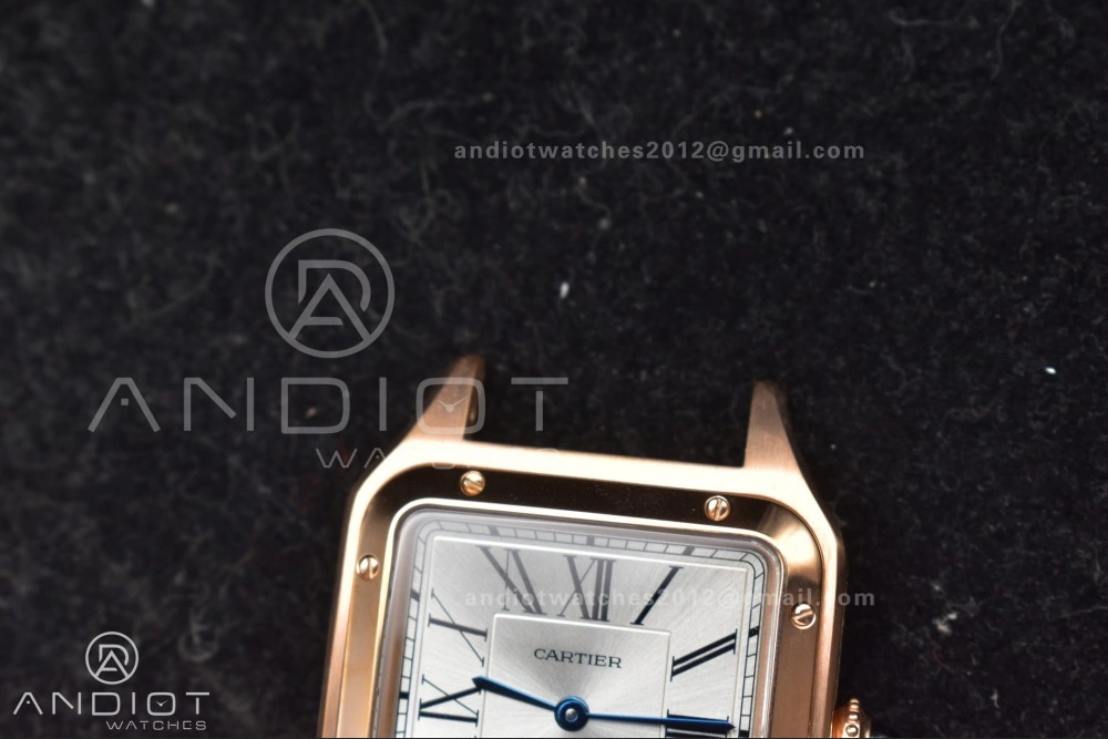 Santos Dumont 31.4mm SS RG AF 1:1 Best Edition Silver Dial on Black Leather Strap A157