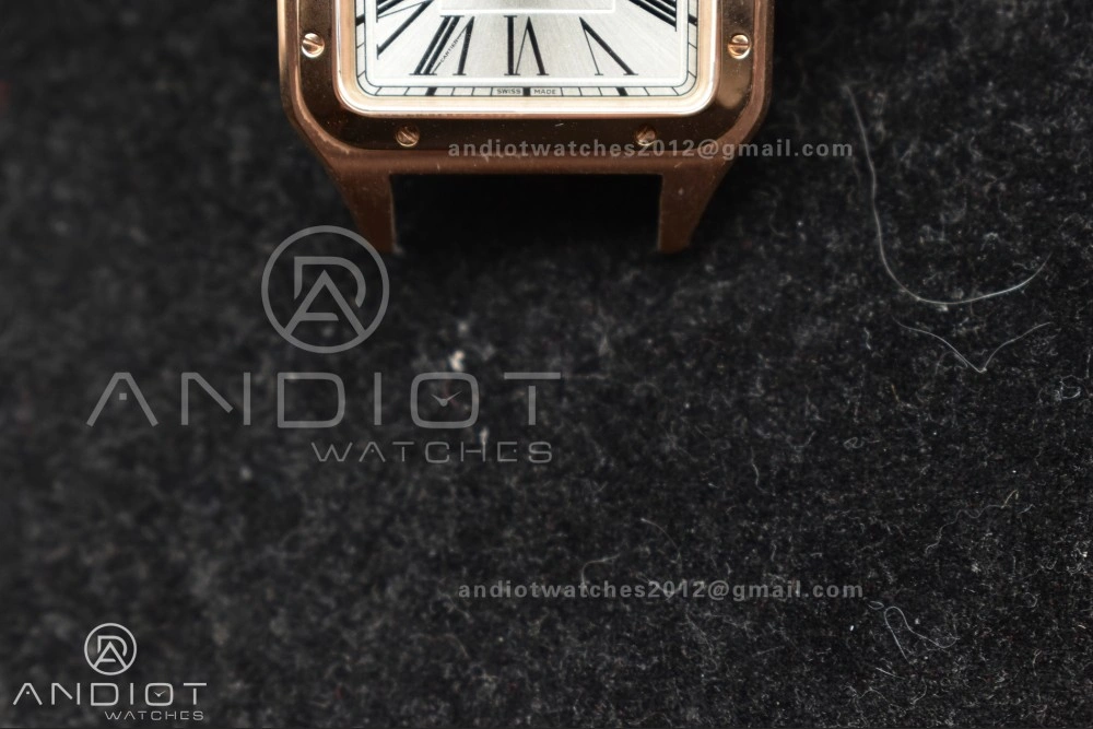 Santos Dumont 31.4mm SS RG AF 1:1 Best Edition Silver Dial on Black Leather Strap A157