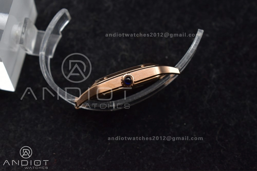 Santos Dumont 31.4mm SS RG AF 1:1 Best Edition Silver Dial on Black Leather Strap A157