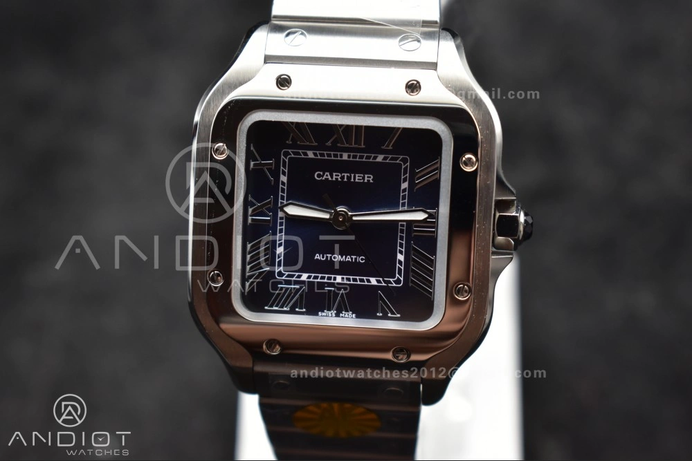 Santos de Cartier 35mm SS AF 1:1 Best Edition Blue Dial on SS Smart Links Bracelet MIYOTA 9015