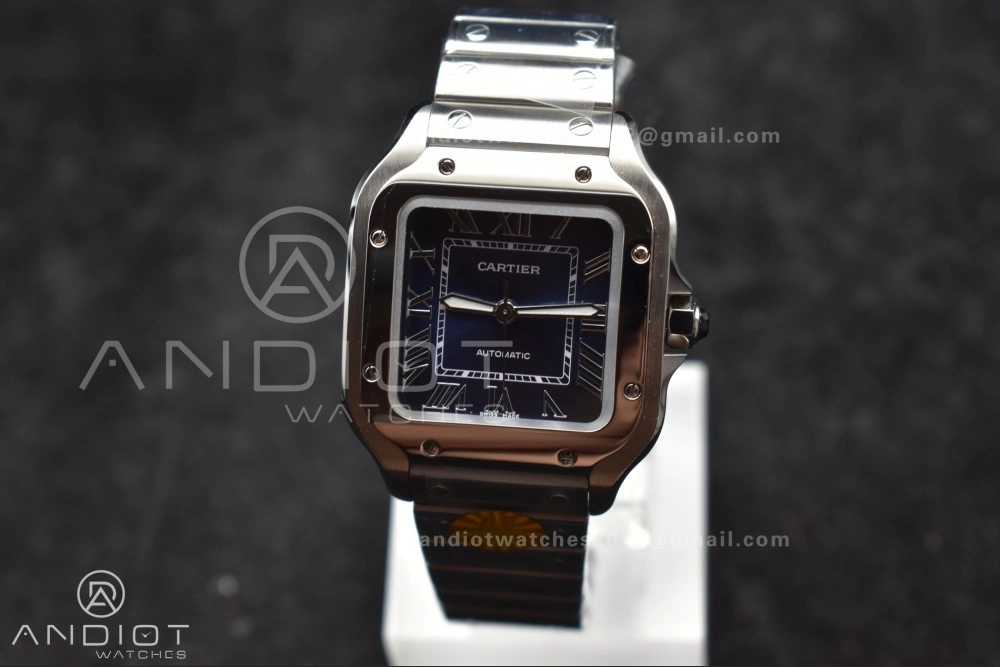 Santos de Cartier 35mm SS AF 1:1 Best Edition Blue Dial on SS Smart Links Bracelet MIYOTA 9015