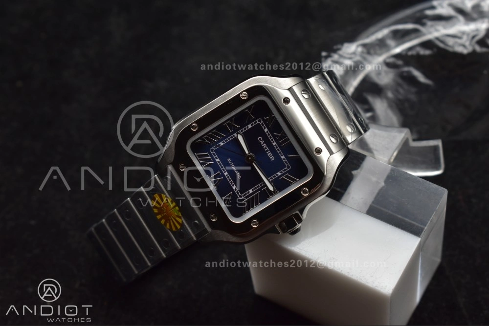 Santos de Cartier 35mm SS AF 1:1 Best Edition Blue Dial on SS Smart Links Bracelet MIYOTA 9015