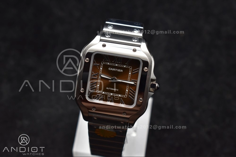 Santos de Cartier 35mm SS AF 1:1 Best Edition Brown Dial on SS Smart Links Bracelet MIYOTA 9015