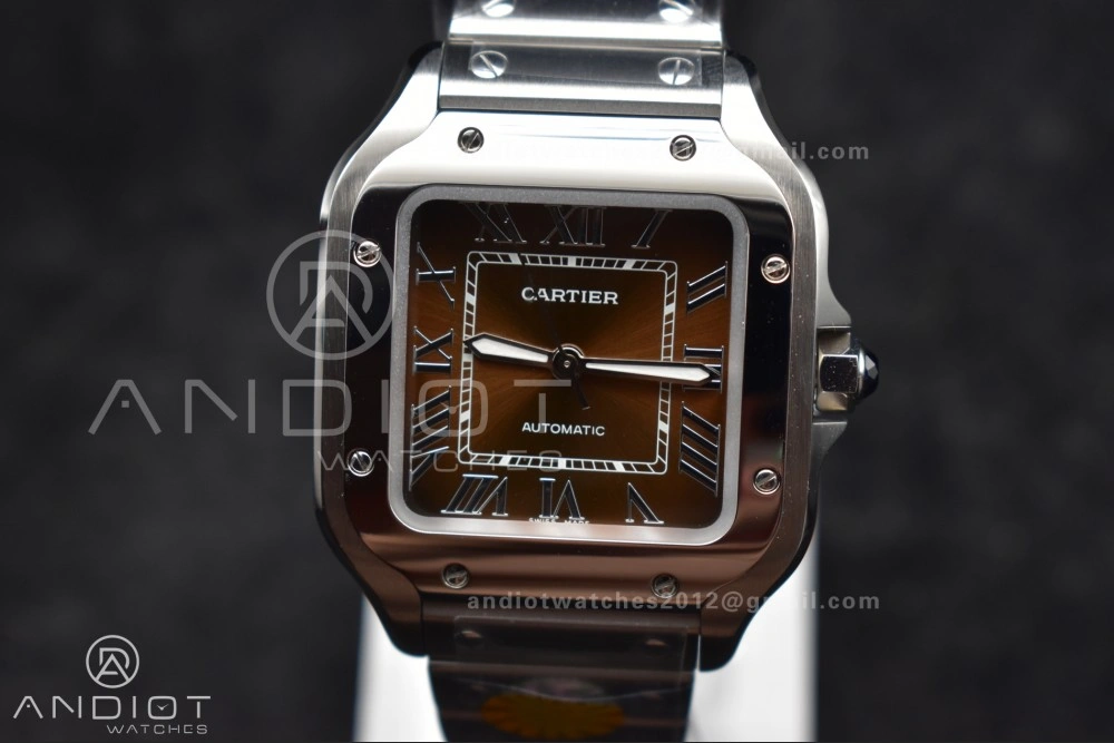 Santos de Cartier 35mm SS AF 1:1 Best Edition Brown Dial on SS Smart Links Bracelet MIYOTA 9015