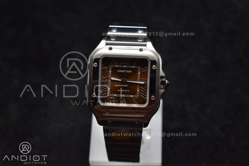 Santos de Cartier 35mm SS AF 1:1 Best Edition Brown Dial on SS Smart Links Bracelet MIYOTA 9015