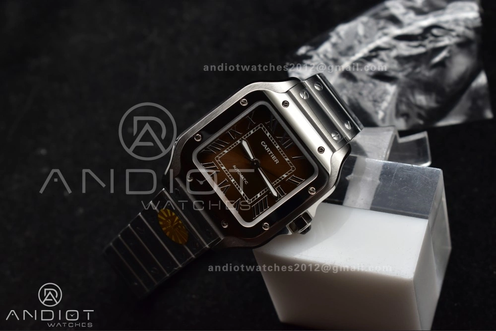Santos de Cartier 35mm SS AF 1:1 Best Edition Brown Dial on SS Smart Links Bracelet MIYOTA 9015