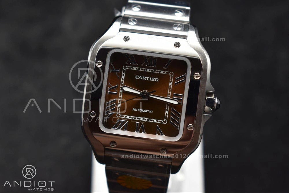 Santos de Cartier 35mm SS AF 1:1 Best Edition Brown Dial on SS Smart Links Bracelet MIYOTA 9015