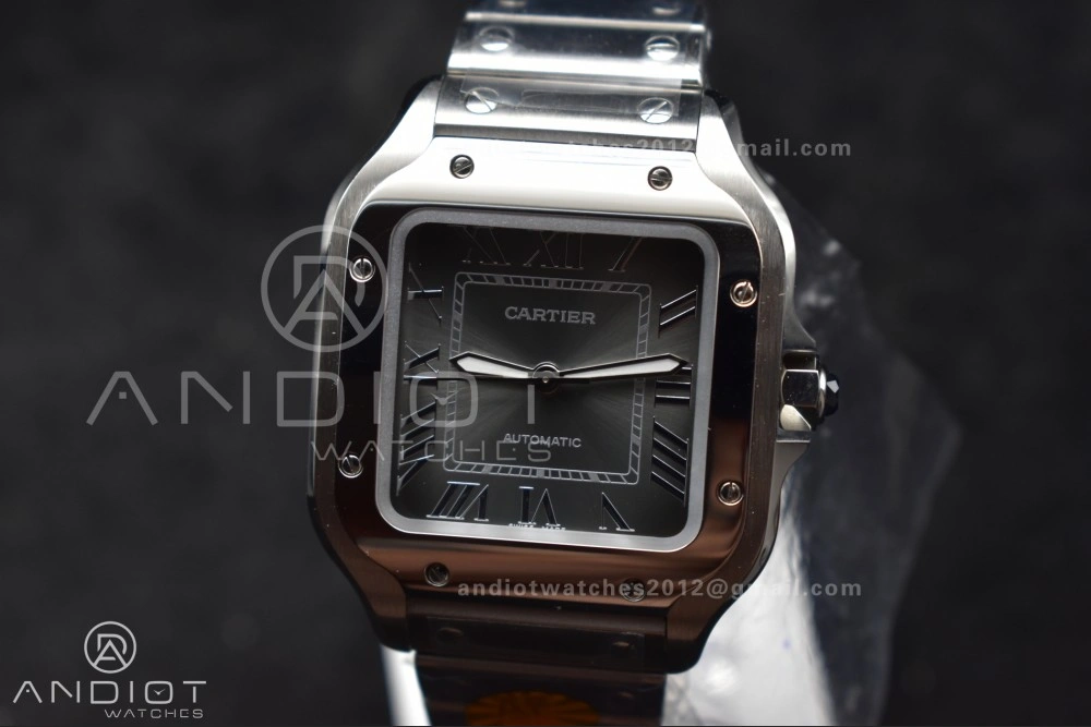 Santos de Cartier 35mm SS AF 1:1 Best Edition Gray Dial on SS Smart Links Bracelet MIYOTA 9015