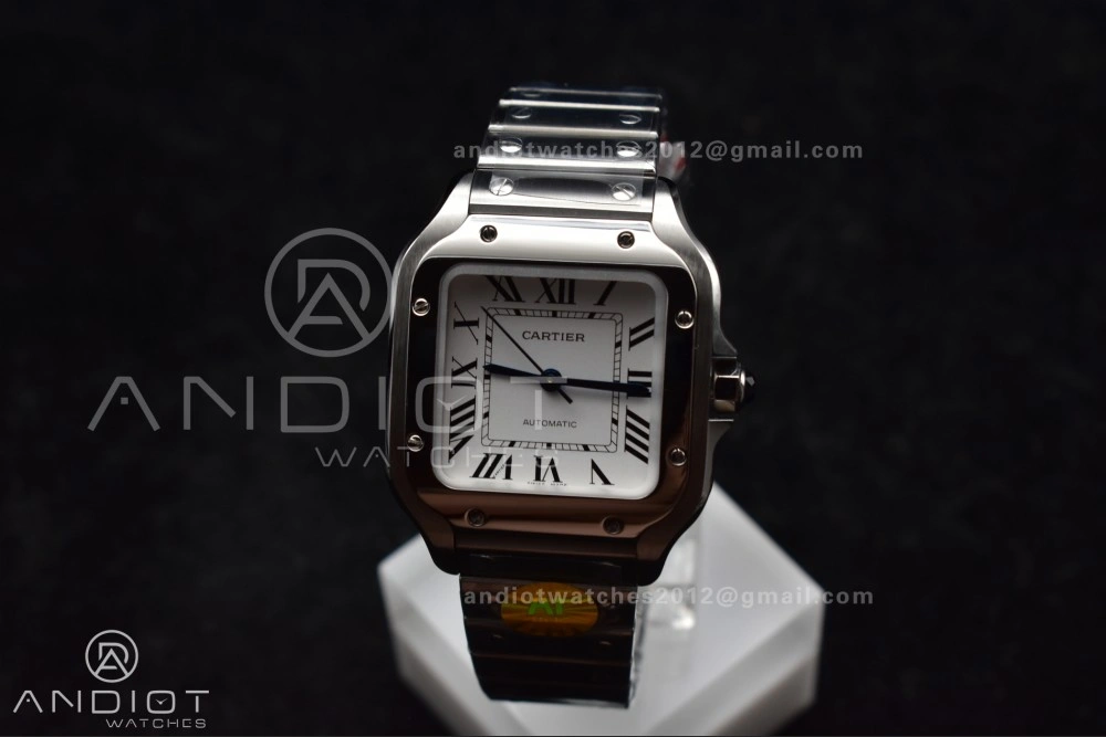 Santos de Cartier 35mm SS AF 1:1 Best Edition White Dial on SS Smart Links Bracelet MIYOTA 9015