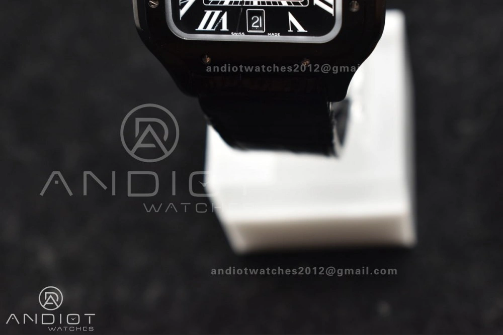 Santos de Cartier 40mm PVD BVF 1:1 Best Edition Black Dial on Black Leather Strap MIYOTA 9015