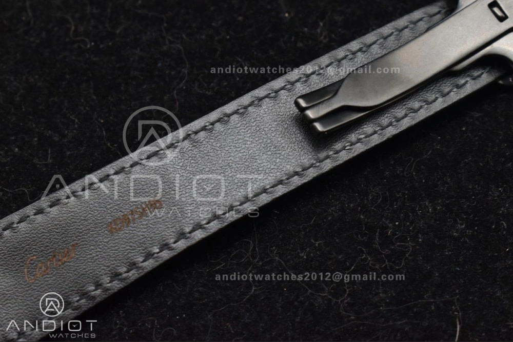 Santos de Cartier 40mm PVD BVF 1:1 Best Edition Black Dial on Black Leather Strap MIYOTA 9015