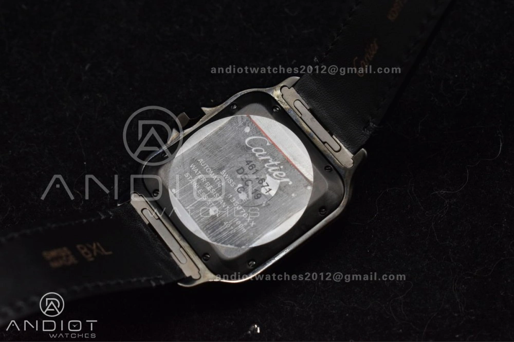 Santos de Cartier 40mm PVD BVF 1:1 Best Edition Black Dial on Black Leather Strap MIYOTA 9015