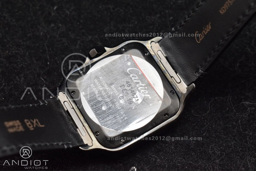Santos de Cartier 40mm PVD BVF 1:1 Best Edition Black Dial on Black Leather Strap MIYOTA 9015