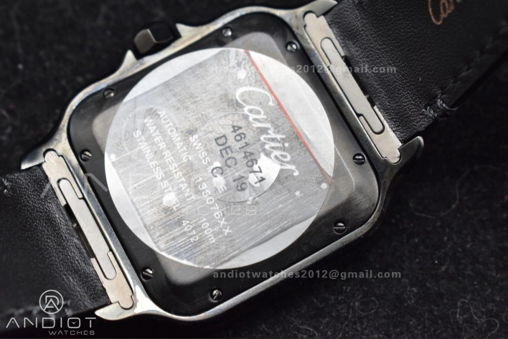 Santos de Cartier 40mm PVD BVF 1:1 Best Edition Black Dial on Black Leather Strap MIYOTA 9015