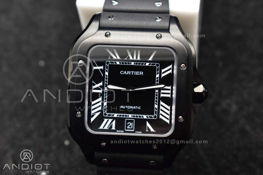 Santos de Cartier 40mm PVD BVF 1:1 Best Edition Black Dial on Rubber Strap MIYOTA 9019