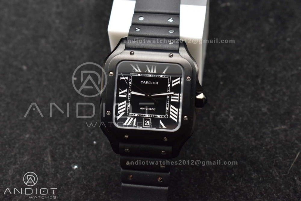 Santos de Cartier 40mm PVD BVF 1:1 Best Edition Black Dial on Rubber Strap MIYOTA 9019