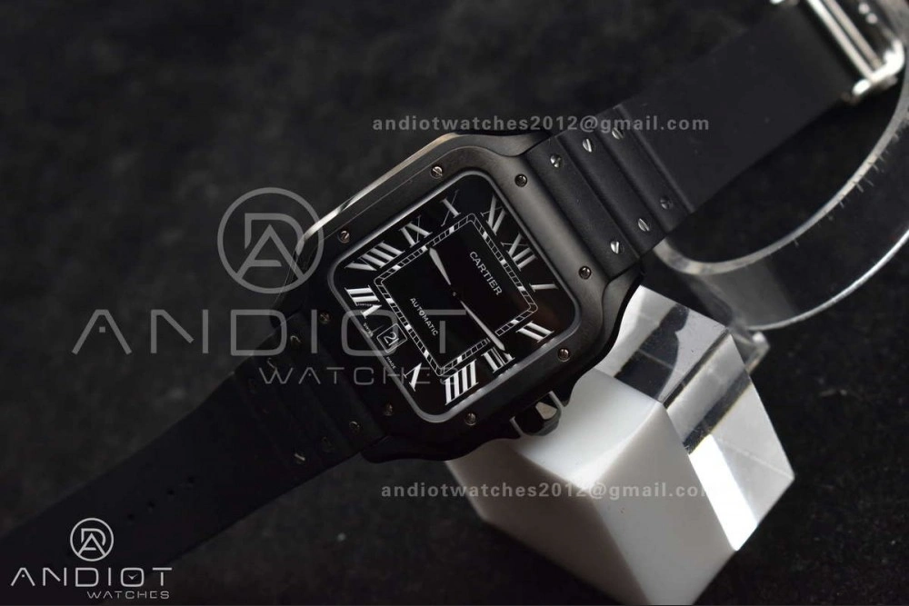 Santos de Cartier 40mm PVD BVF 1:1 Best Edition Black Dial on Rubber Strap MIYOTA 9019