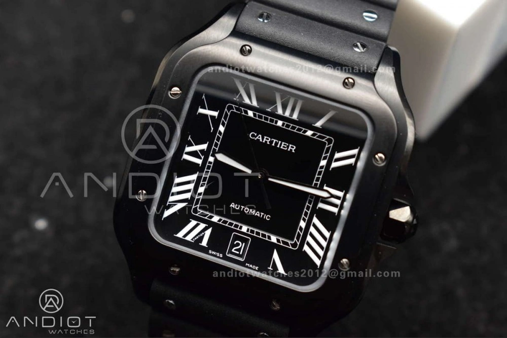 Santos de Cartier 40mm PVD BVF 1:1 Best Edition Black Dial on Rubber Strap MIYOTA 9019