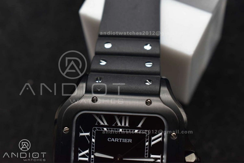 Santos de Cartier 40mm PVD BVF 1:1 Best Edition Black Dial on Rubber Strap MIYOTA 9019