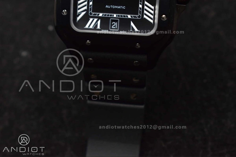 Santos de Cartier 40mm PVD BVF 1:1 Best Edition Black Dial on Rubber Strap MIYOTA 9019