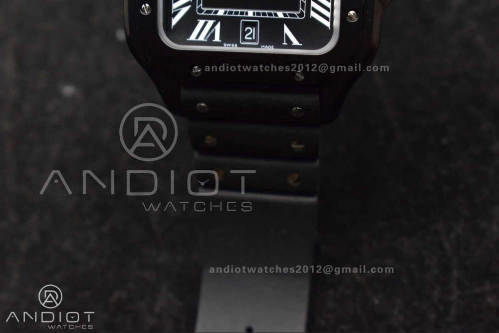 Santos de Cartier 40mm PVD BVF 1:1 Best Edition Black Dial on Rubber Strap MIYOTA 9019